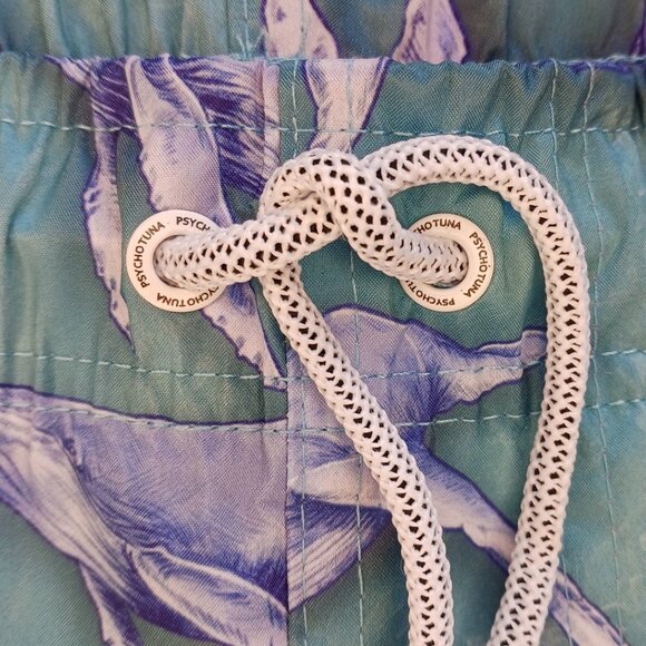 Psycho Tuna Humpback Whales Mens Large Swim Shorts Aqua Drawstring Pockets - Picture 4 of 8